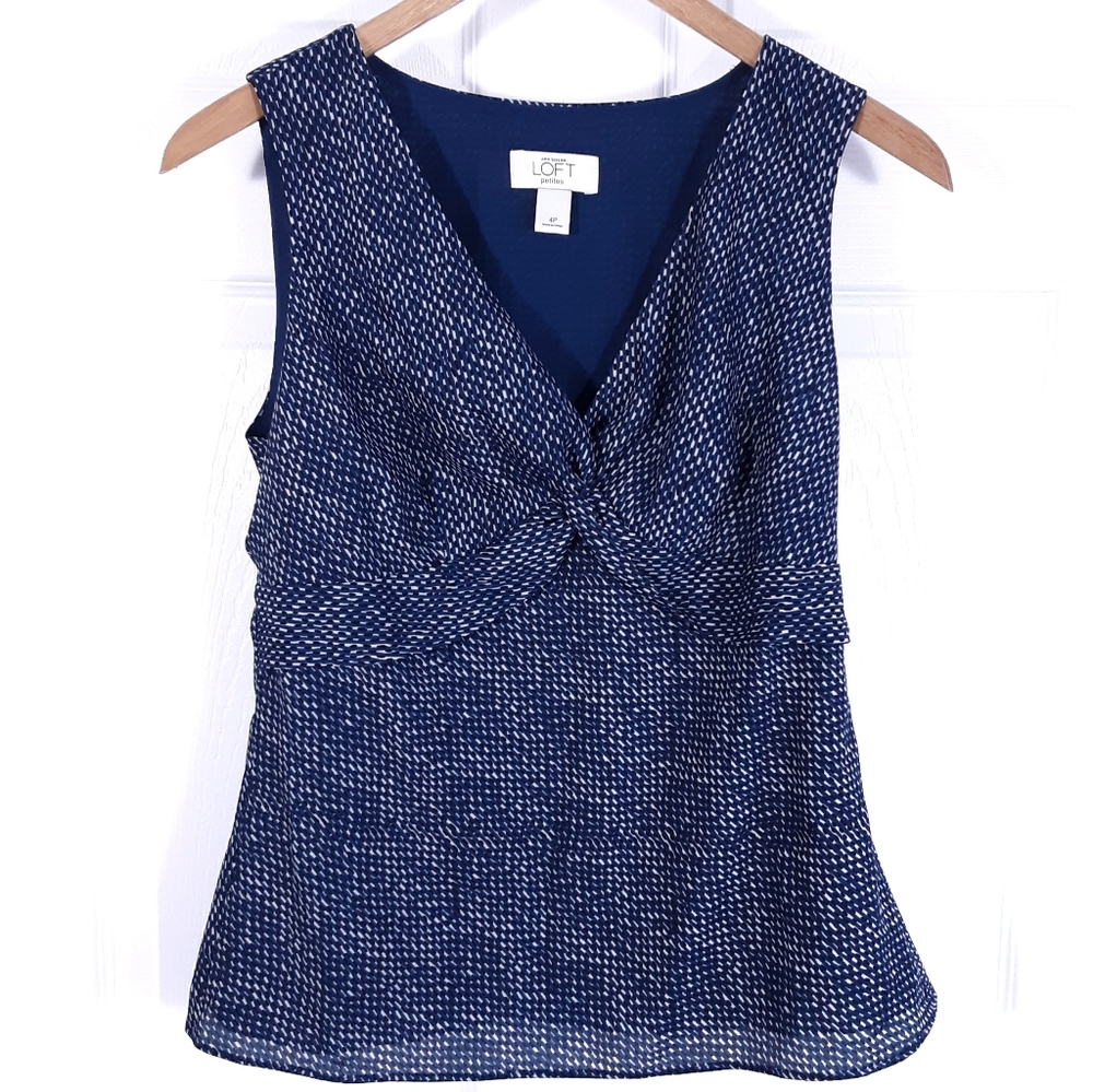Loft Twist Knot Front Sleeveless V-neck Career Shell Blouse Blue 4P
